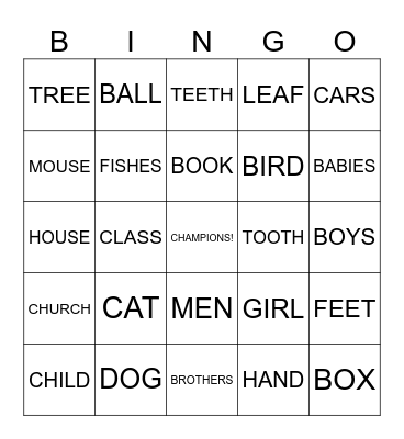 Singular Or Plural? Bingo Card