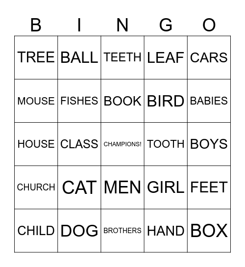 Singular Or Plural? Bingo Card