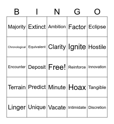 VOCABULARY Bingo Card