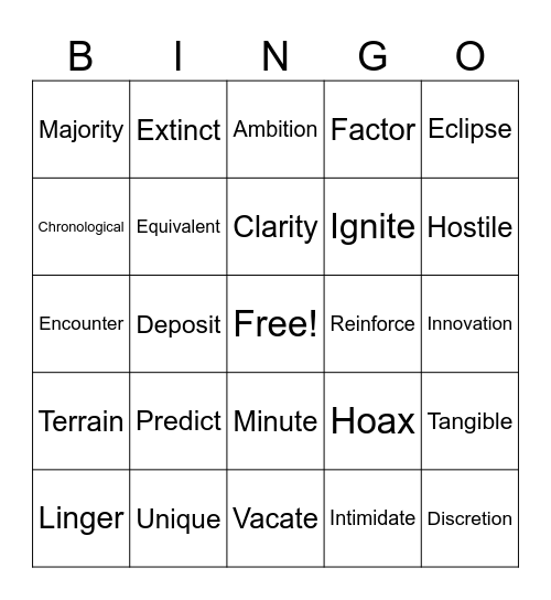 VOCABULARY Bingo Card