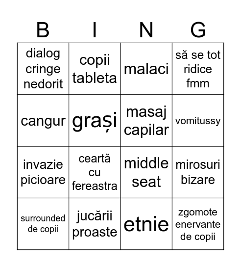 Bingo Avion Bingo Card