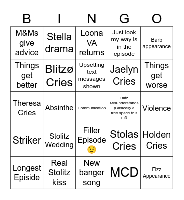 Helluva Boss S2E8 prediction Bingo Card