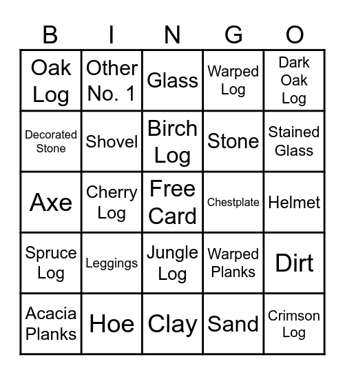Random Item Challenge Bingo Card