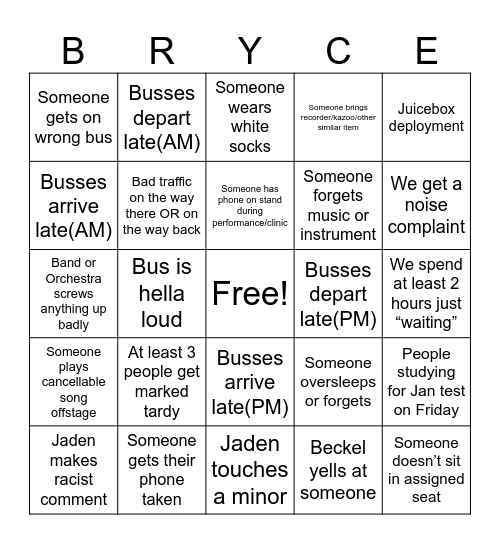 Sonoma Chaos Bingo Card