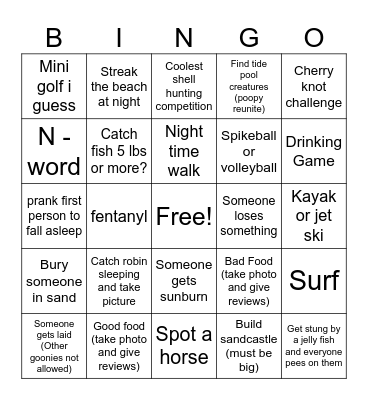 Goon Trip Bingo Card