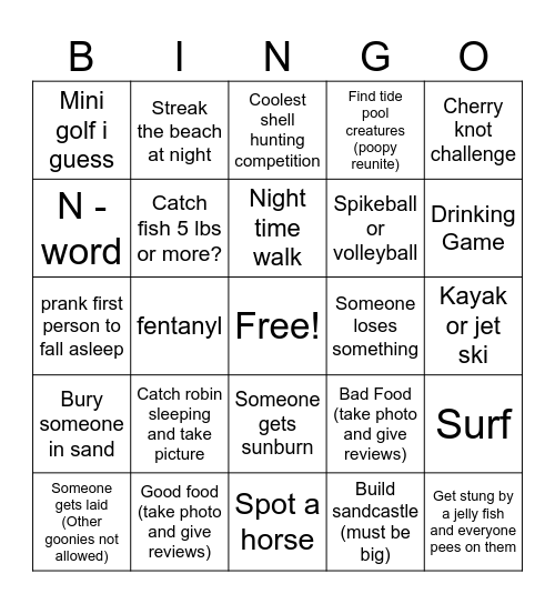 Goon Trip Bingo Card