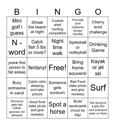 Goon Trip Bingo Card