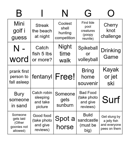 Goon Trip Bingo Card