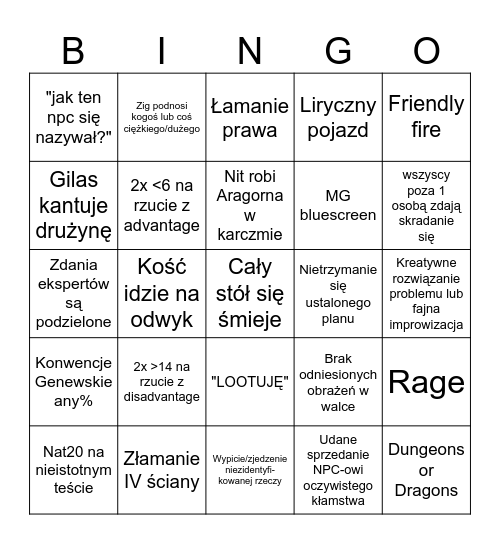 Autostopem przez Faerun Bingo Card