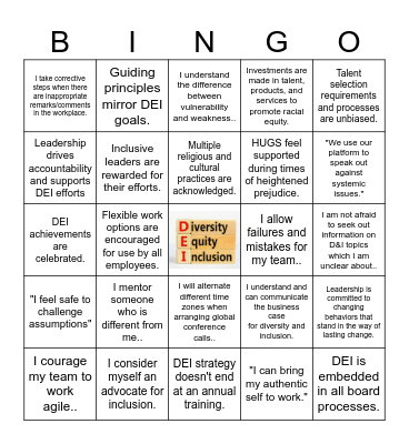 DEI Bingo Round 2 Bingo Card