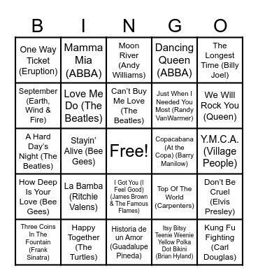 Retro Song Bingo! Bingo Card