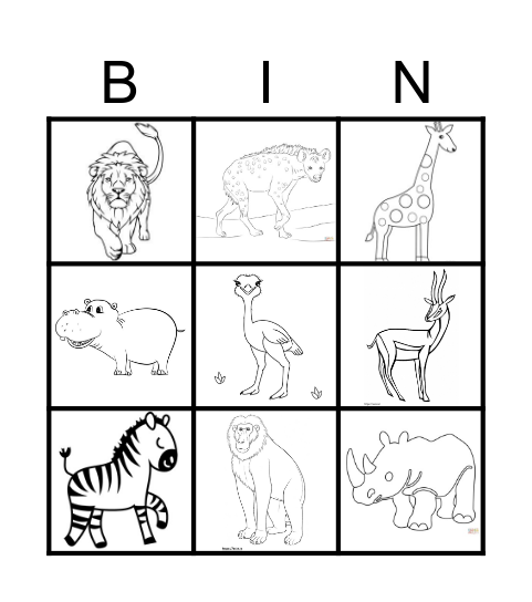 Afrikai állatok Bingo Card