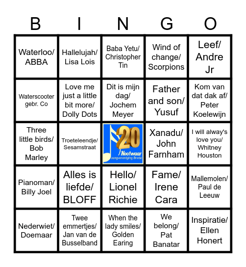 Nootwaar Jubileum Bingo Card