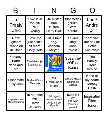 Nootwaar Jubileum Bingo Card