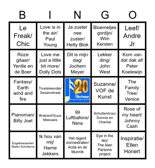 Nootwaar Jubileum Bingo Card