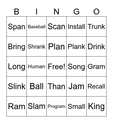 Glued Sounds (all, an, am, ng, nk) Bingo Card