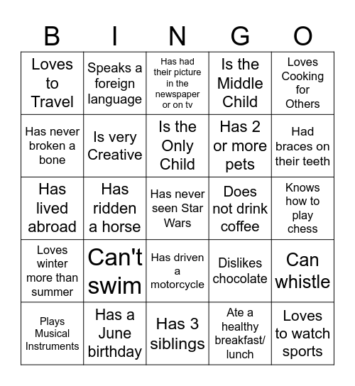 Teambuilding Bingo Card