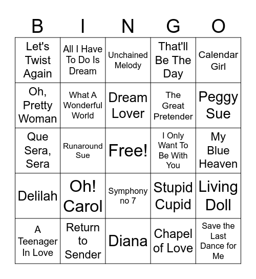 Musical Bingo Card