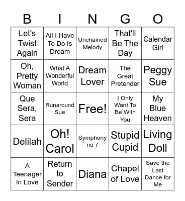 Musical Bingo Card