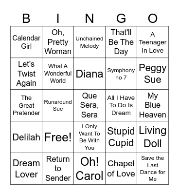 Musical Bingo Card