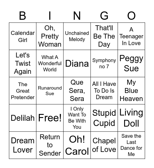 Musical Bingo Card