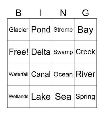 WATERBODIES Bingo Card