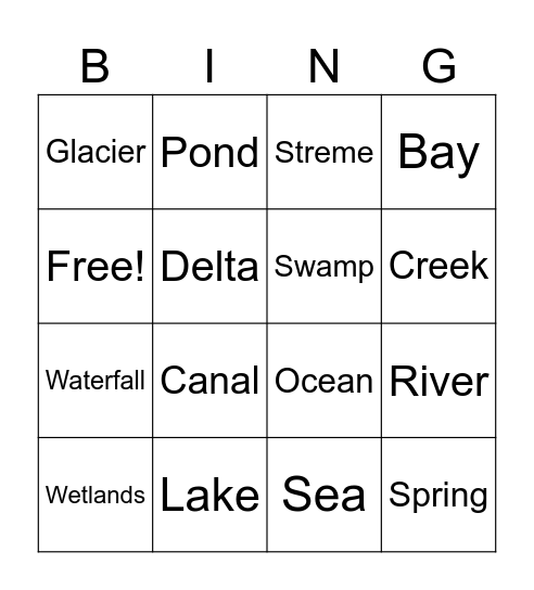 WATERBODIES Bingo Card