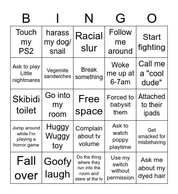 Bingo card for my cousin's 1 week stay Bingo Card