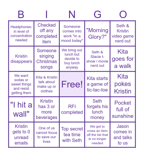 Work Sesh Bingo Card