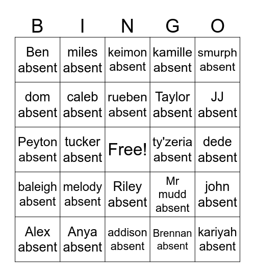 class bingo Card