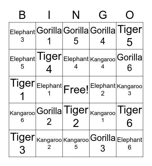 Animals in the Zoo BINGO Card