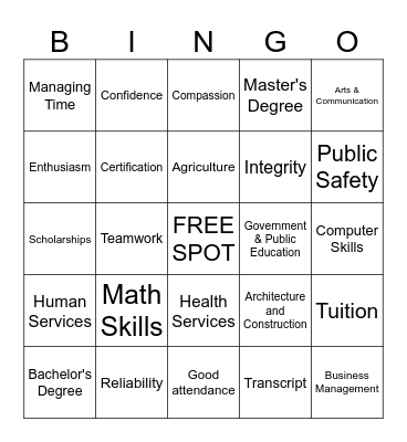 Career Bingo Card