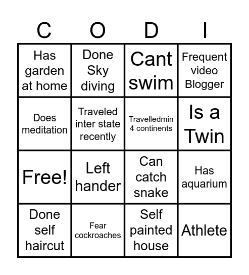 Team Building Bingo Card