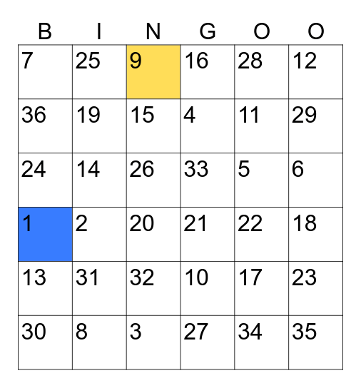 BingoKvíz Bingo Card