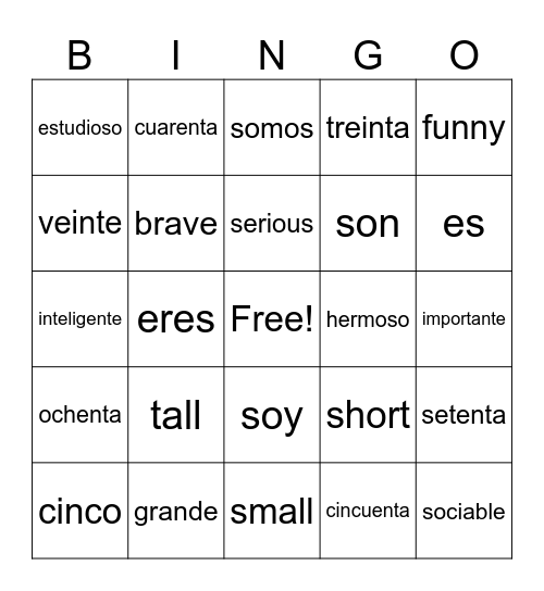Spanish Bingo Card