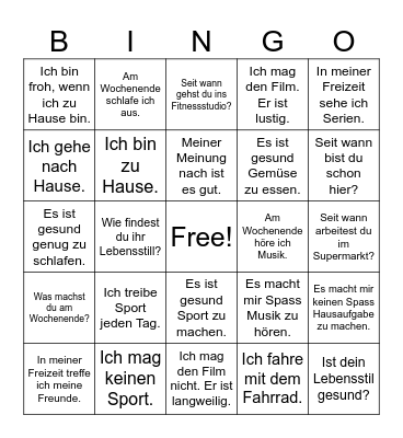 Freizeit Bingo Card