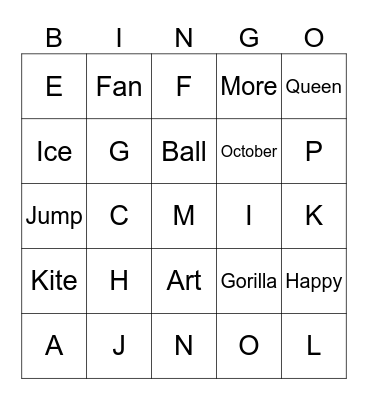 A-Q Bingo Card