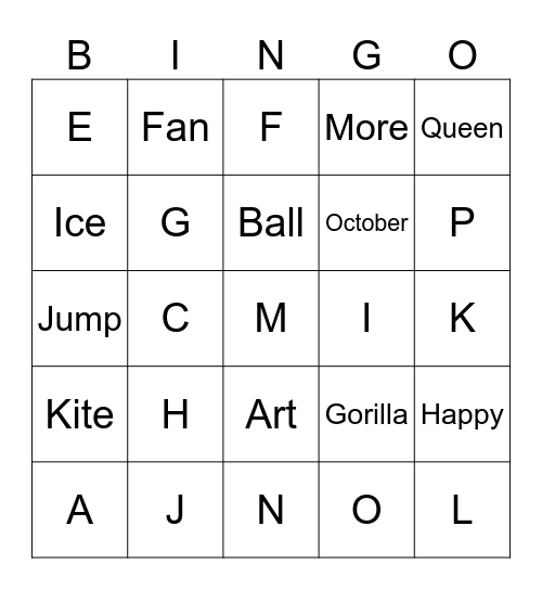 A-Q Bingo Card