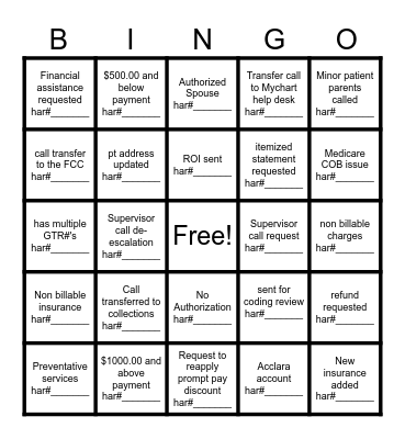 Untitled Bingo Card