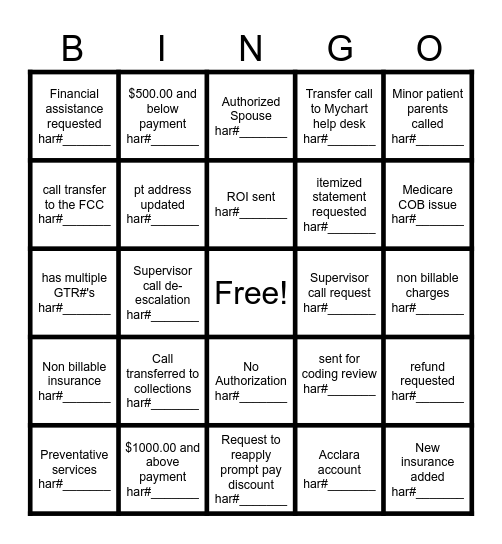 Untitled Bingo Card