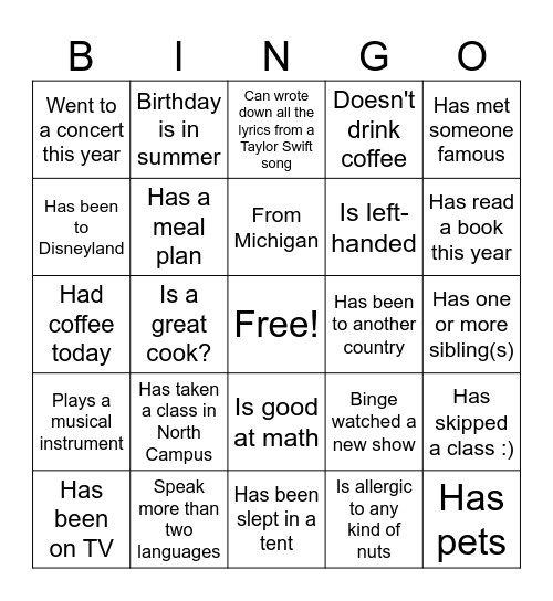 Untitled Bingo Card