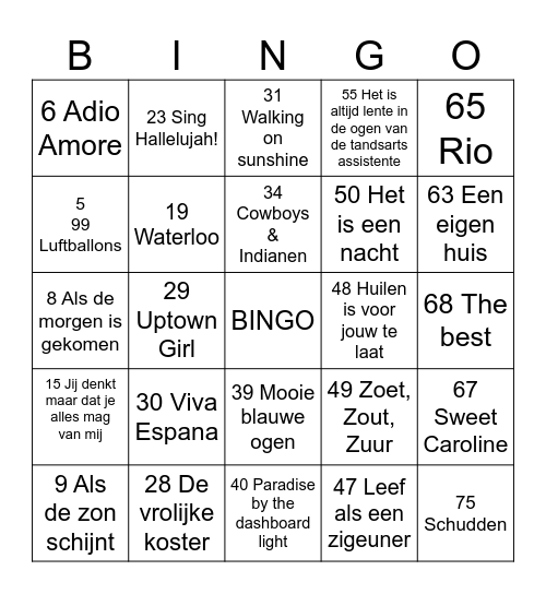 Bingo Ronde 1 Bingo Card