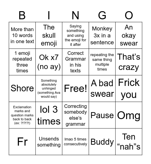 Adithya Bingo Card