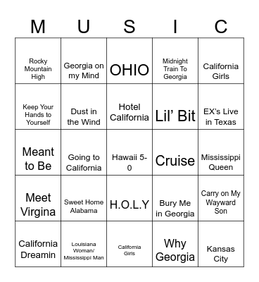 States of the Union Bingo Card