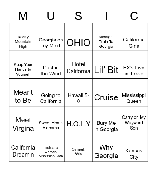 States of the Union Bingo Card