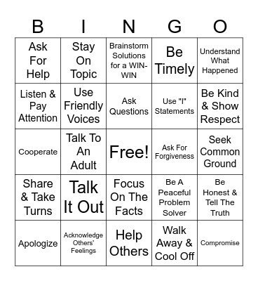 Conflict Resolution Bingo Card