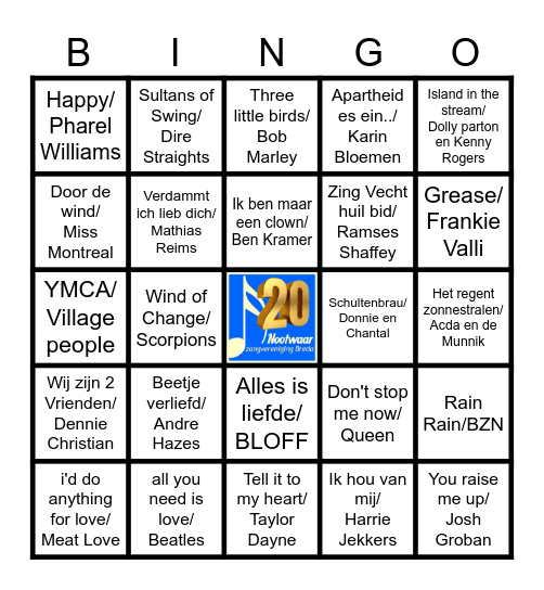 Nootwaar Jubileum Bingo Card