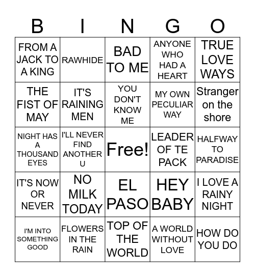 HITS 6 Bingo Card