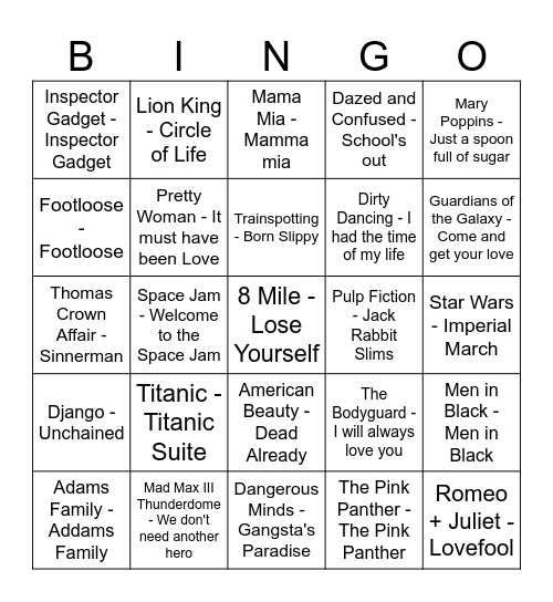 Music Bingo Card