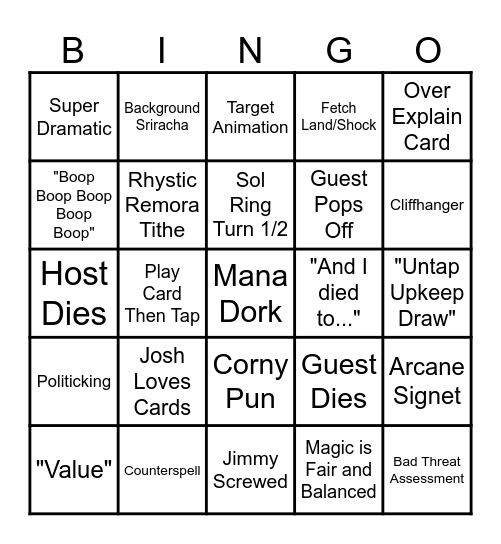 Game Knight's Bingo Card